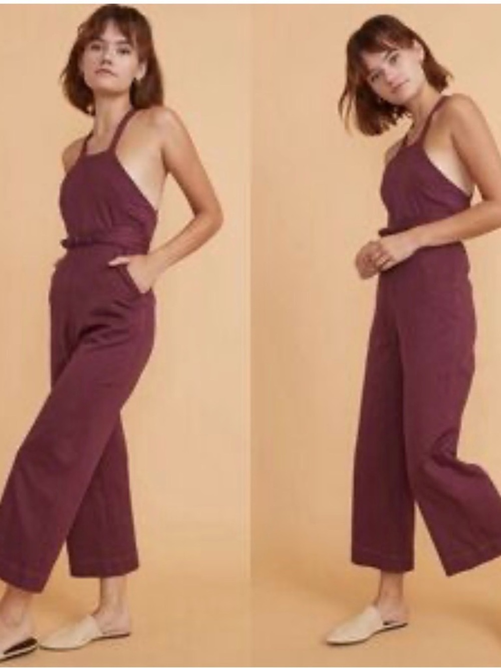Marine Layer Sleeveless Wide-Leg cropped Jumpsuit in Plum